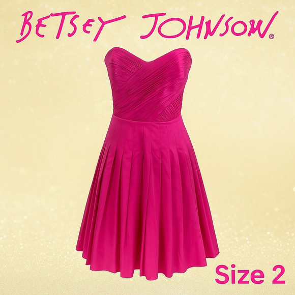 Betsey Johnson Silk Dress Pink Strapless Size 2 Evening Cocktail Party Prom - Picture 1 of 14